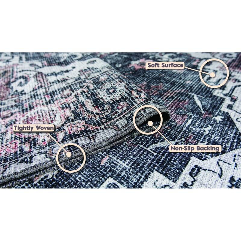 L'Baiet Scarlett Grey Distressed Machine Washable Rug