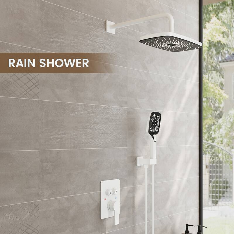 Pressure Balanced 4-Spray 12 in. x 8 in. Dual Shower Head Wall Mount Fixed and Handheld Shower Head 2.5 GPM