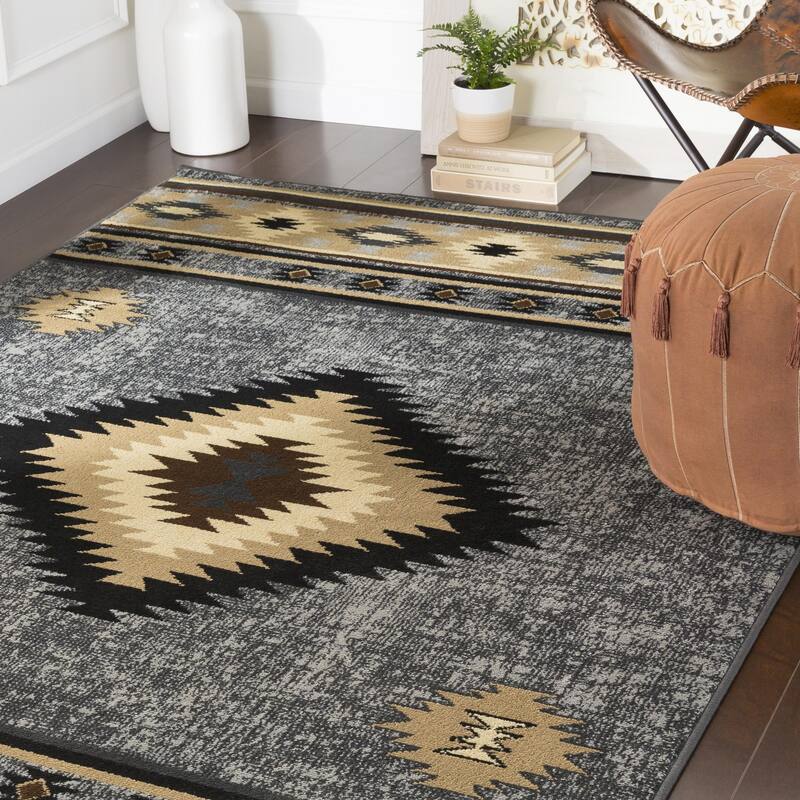 Livabliss Paramount Southwestern Geometric Area Rug - Charcoal - 2' 2" x 7' 7"