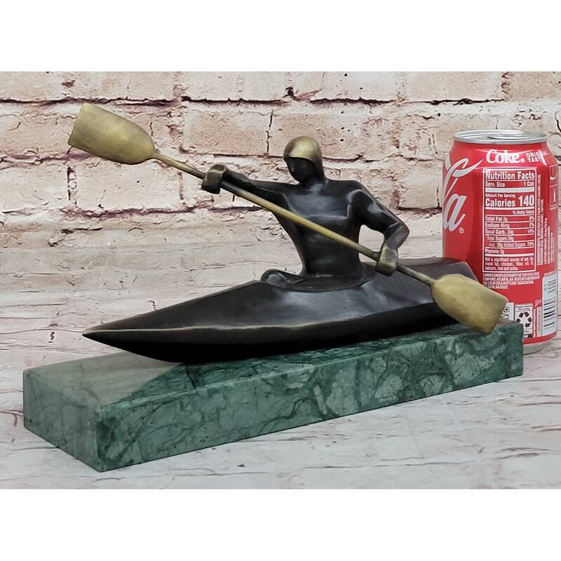 Hot Cast Canoeing Trophy Bronze Sculpture By Mario Nick Green Marble Base Figure