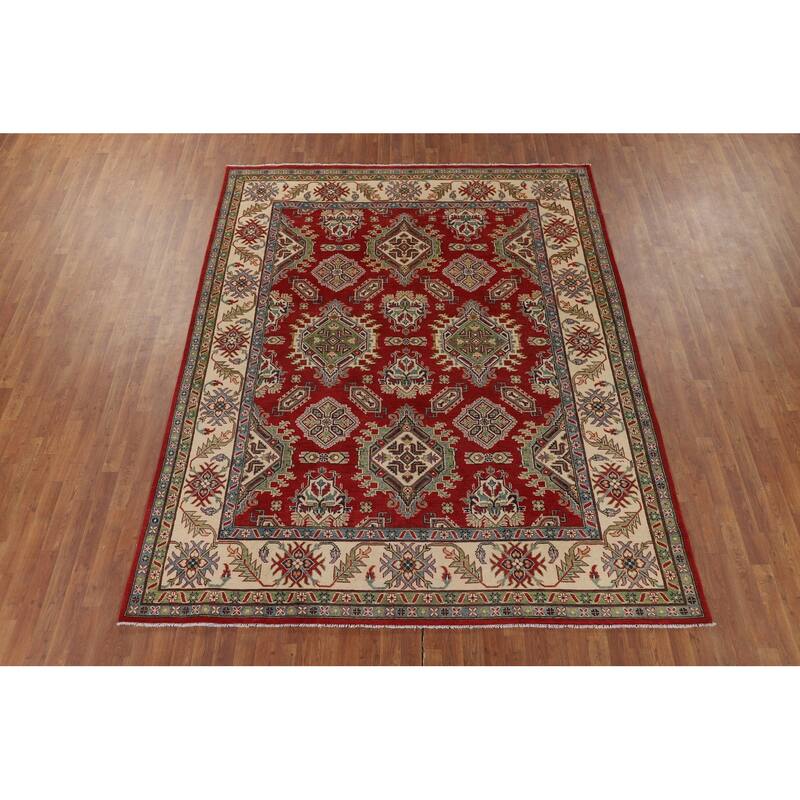 Hand Knotted Oriental 100% Wool Carpet Traditional Geometric Red Kazak Area Rug - 10' 0'' X 7' 11''