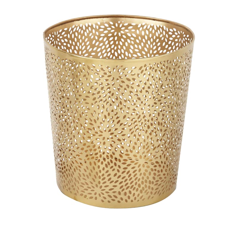 Metal Floral or Geometric Small Waste Bin with Laser Carved Design - Gold or Silver - CosmoLiving by Cosmopolitan