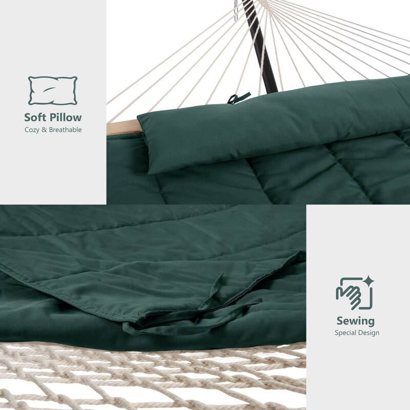 Rope Hammock with Detachable Pillow and Pad, 12FT Steel Stand Included