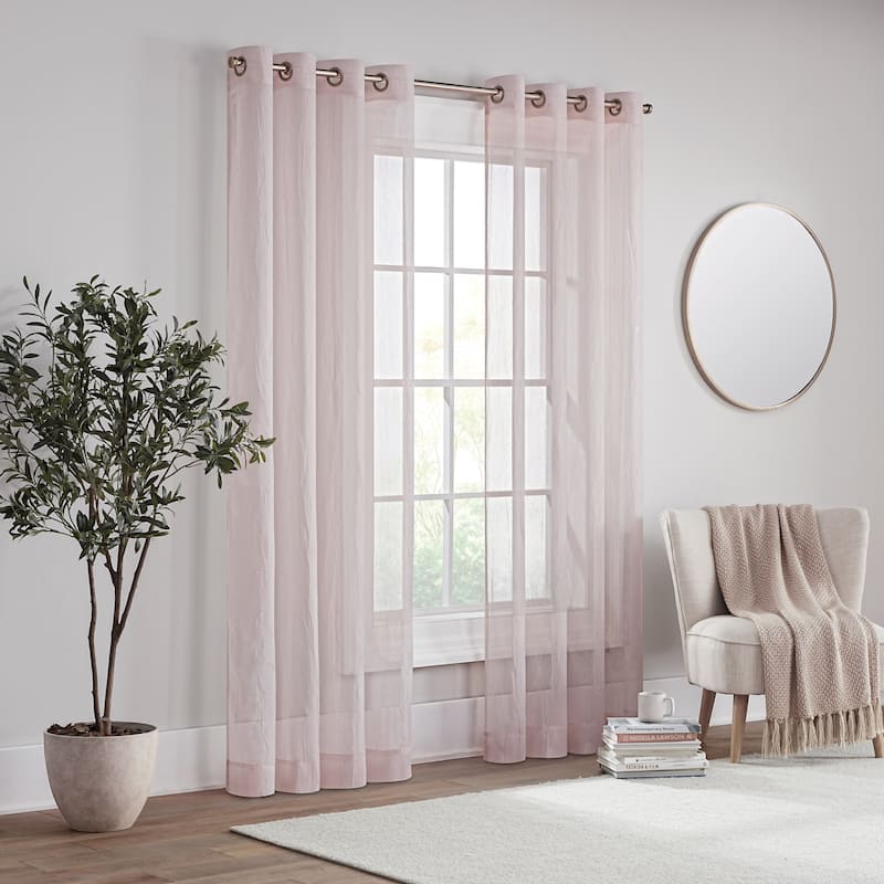 Eclipse Emina Crushed Sheer Voile Grommet Curtain Panel. - 50x84 - Blush