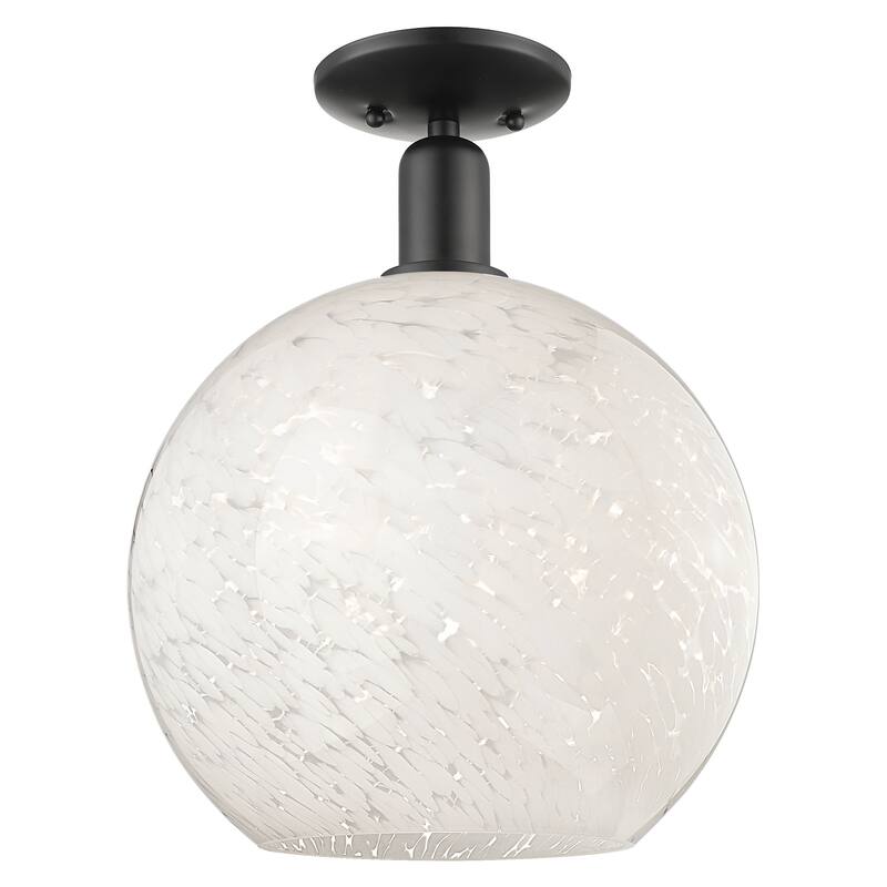 Innovations Lighting 716-1C-15-12 White Mouchette Semi-Flush White - Matte Black / White Mouchette