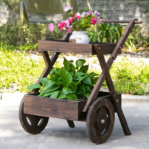 Rustic Vintage Garden Cart Flatbed Wheelbarrow Plant Display Stand ~ 2 Wheels 