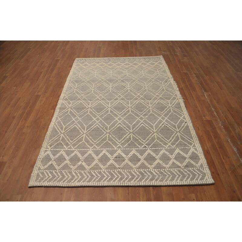 Hand Knotted Oriental 100% Wool Carpet Modern Geometric Greys & Charcoal Modern Gotti Design Area Rug - 7' 3'' X 4' 11''