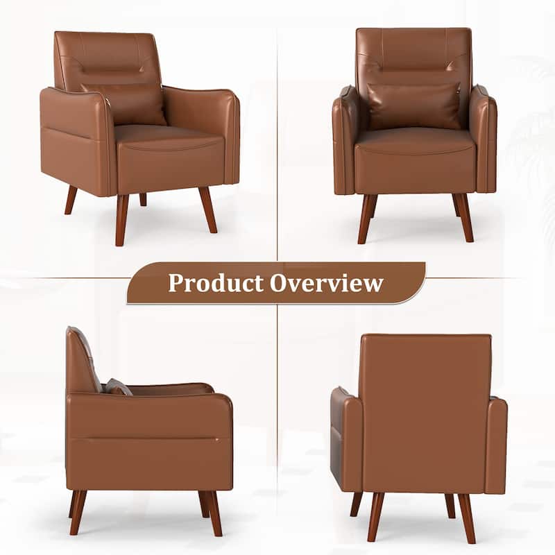 Button Tufted Faux Leather Accent Chair Armchair with Solid Sagwan Wooden Frame