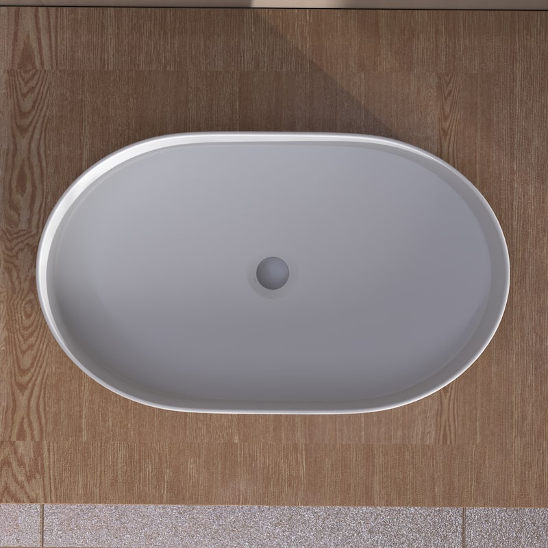 White Vessel Sink Oval Bathroom Sink, Ceramic Bathroom Above Counter Vanity Sink