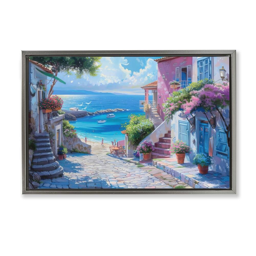 Stupell Seaside Village Cobblestones Framed Floater Canvas Wall Art Design By LSR Design Studio