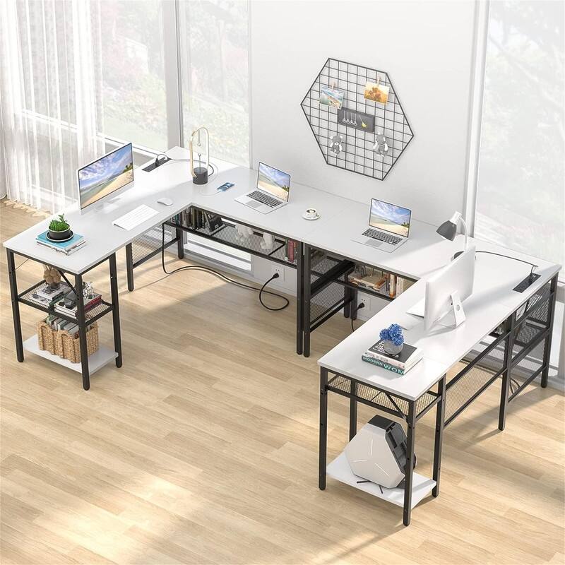 L Shaped Desk with USB Charging Port and Power Outlet