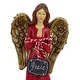 preview thumbnail 3 of 1, Alpine Corporation WAC882HH 13" Tall Peace Winter Angel Statue Decor, Polyresin Christmas Angel w/Red Dress Holding "Peace" Sign