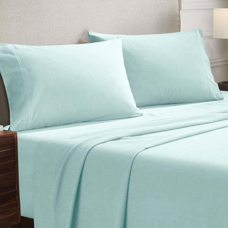 Superior Solid Flannel Cotton Fuzzy Pillowcases, Set of 2 - King - Light Blue