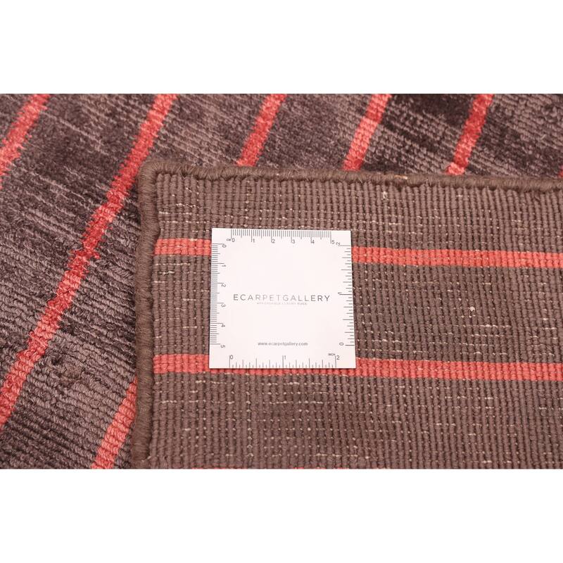 ECARPETGALLERY Hand Loomed Elysian Dark Brown, Light Grey Viscose Rug - 6'7 x 9'2