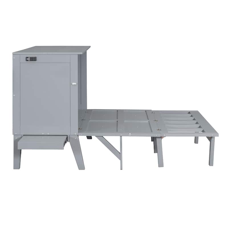 Full Size Murphy Bed with USB Port and removable Shelves on Each Side,Gray