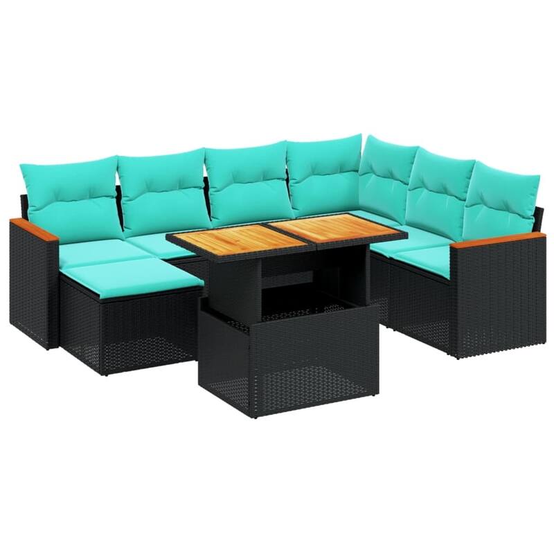 vidaXL Patio Sofa Set with Cushions Outdoor Furniture 8 Piece Poly Rattan - 24.4 x 24.4 x 27.2