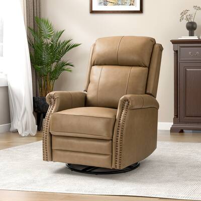 Alina Modern Genuine Leather Swivel Rocker Nursery Manual Recliner Chair with Rolled Arms by HULALA HOME