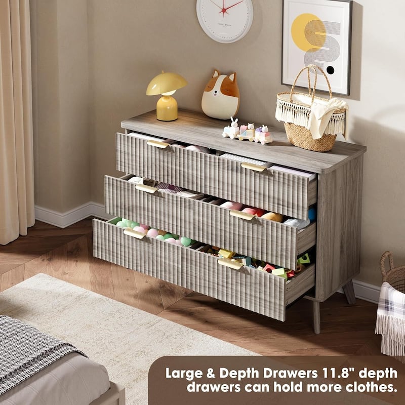 Modern Fluted 6 Drawers Dresser TV Stand for Living Room, Bedroom