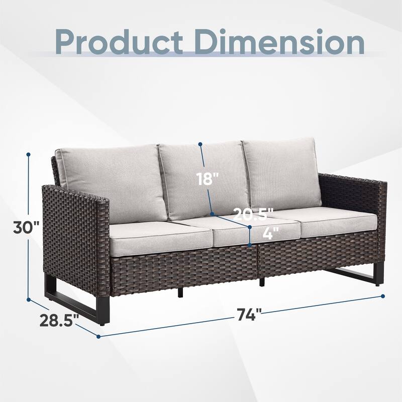 Outdoor 3-Seat Patio Wicker Sofa Brown - Beige