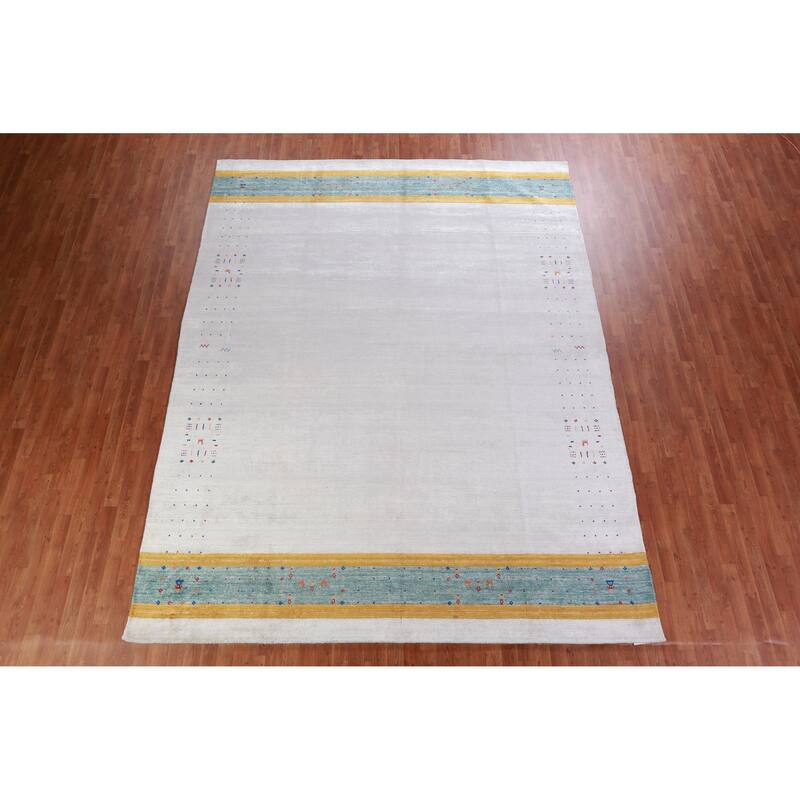 Hand Knotted Oriental 100% Wool Carpet Tribal Stripe Greys & Charcoal Gabbeh Area Rug - 12' 0'' X 9' 2''