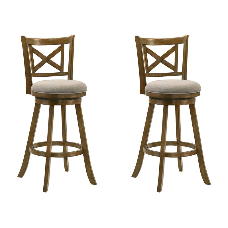Kodi Modern Farmhouse Swivel Wood Counter Height Kitchen Bar Stool in Sepia Brown Finish with Fabric Upholstered Seat - Set of 2 - Static Gray - Bar Height