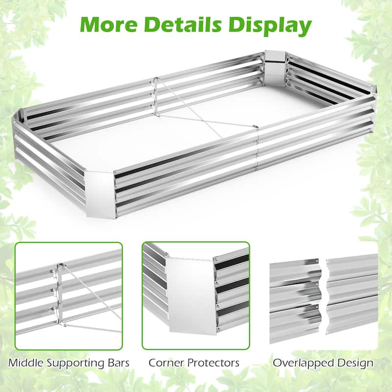 Gymax 2PCS Galvanized Raised Garden Bed Elevated Rectangle Plant Box 8