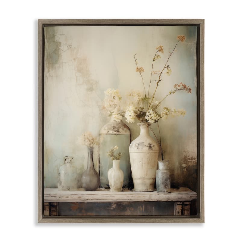 Stupell Faded Floral Beauty Still Life Framed Floater Canvas Wall Art Design By Arlington Prints - 17 x 21 - Brown