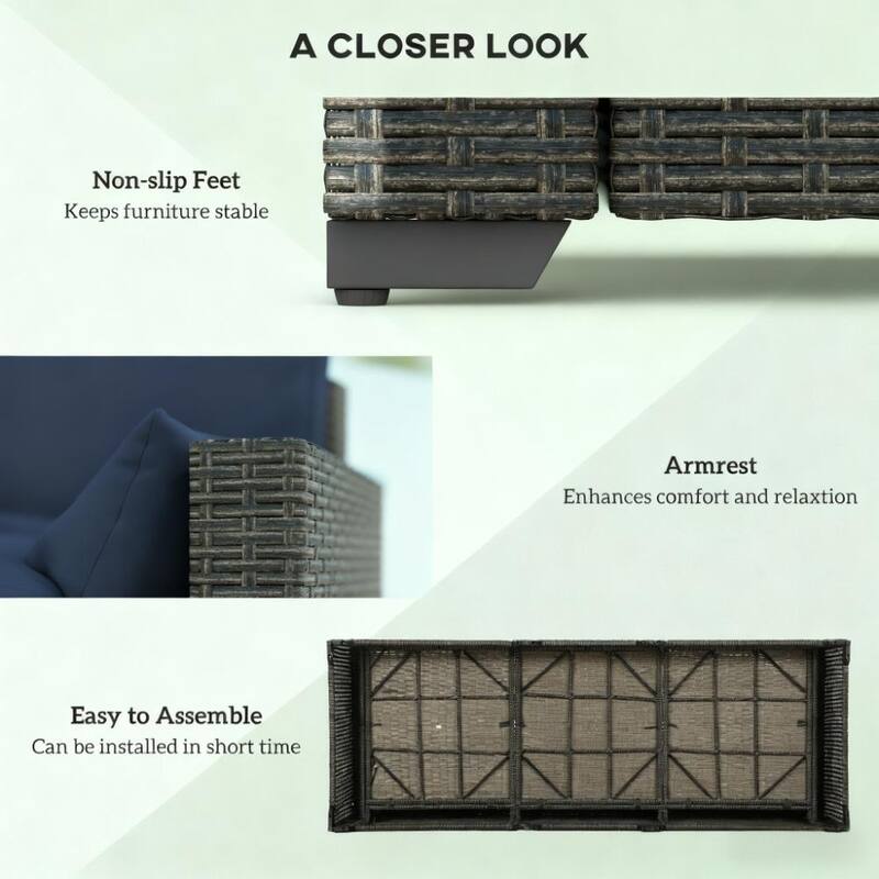 GDFStudio Outdoor Marcellus Galvanized Steel PE Rattan 3-Seat Outdoor Sofa with Cushions