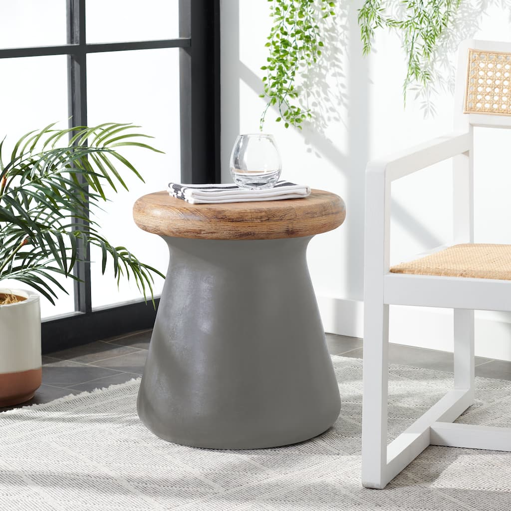 SAFAVIEH Button Concrete Indoor/ Outdoor Accent Table (Dark Grey) - 16.5" x 16.5" x 18.1"