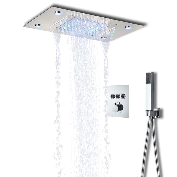 Chrome Thermostatic Mixers Bathroom Shower Faucet Set LED Rain ...