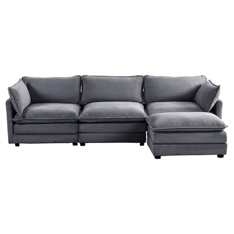 Oversized Modular Corduroy Sectional Sofa Set with Ottoman, 3-Seater / 4-Seater Deep Seat Lounge Couch for Living Room