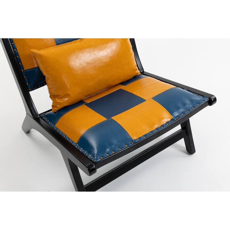 PU Leather Upholstered Mid Century Lounge Side Chair with One Pillow for Living Room