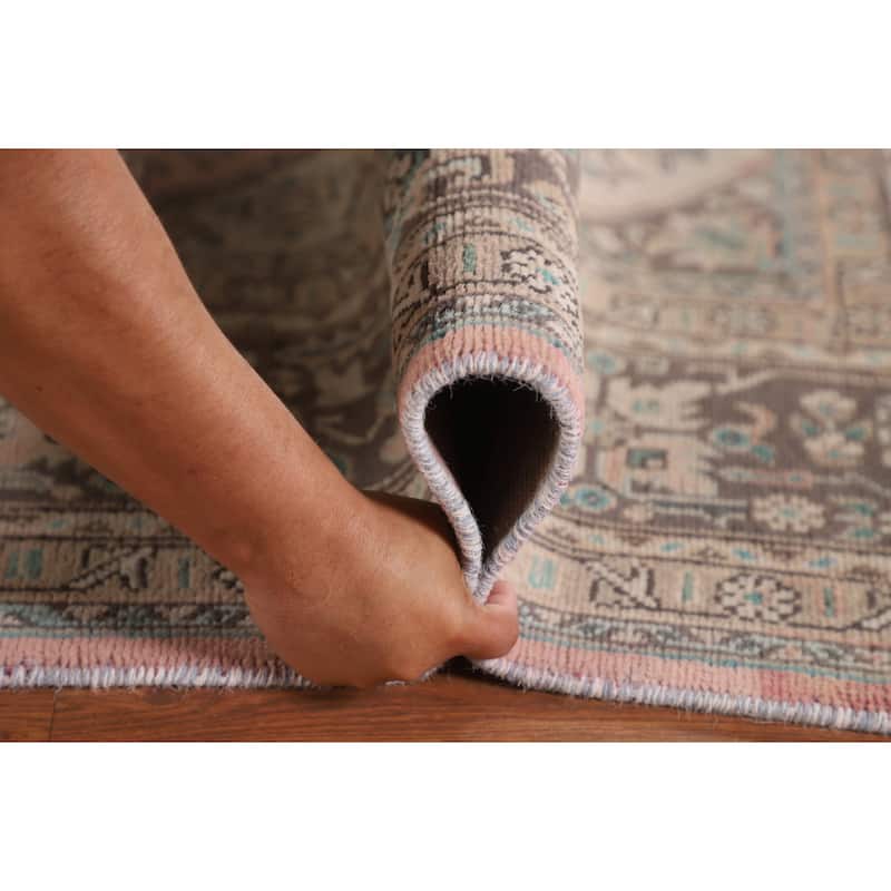 Geometric Pink Tabriz Persian Vintage Rug Hand-Knotted Wool Carpet - 7'11" x 11'2"