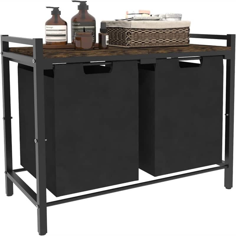 Laundry Hamper with 2 Pull Out - 27"L x 13"W x 29"H - 27"L x 13"W x 29"H - Brown and Black