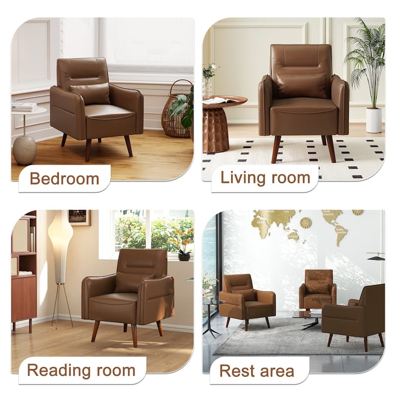 Button Tufted Faux Leather Accent Chair Armchair with Solid Sagwan Wooden Frame