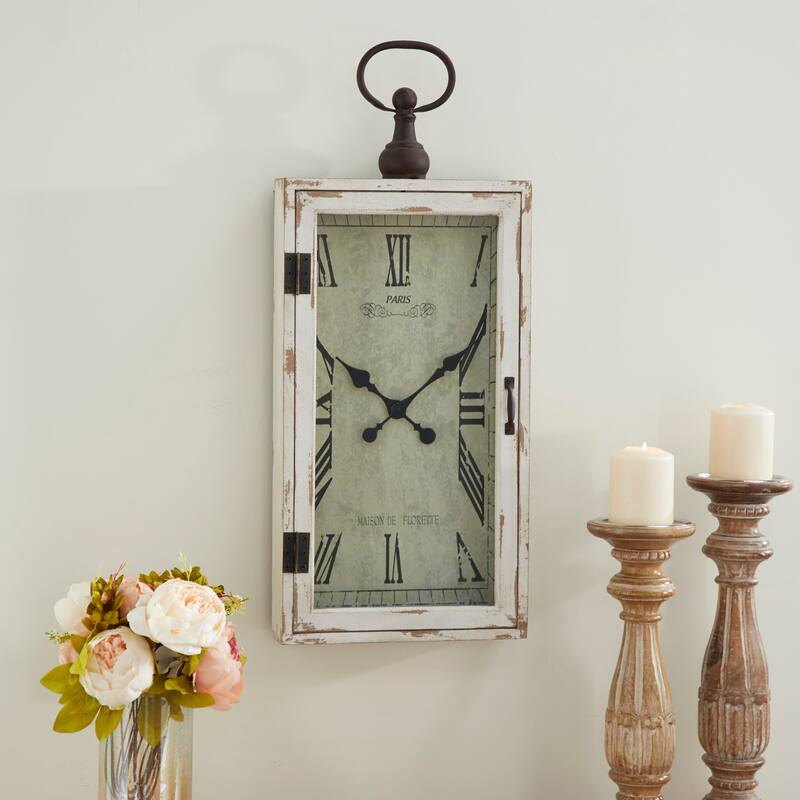 Wooden Pocket Watch Style Wall Clock with Hinged Door - White - Roche River Decor
