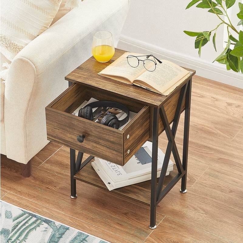 Set of 2 Nightstand Set with 1 Drawer and Open Storage