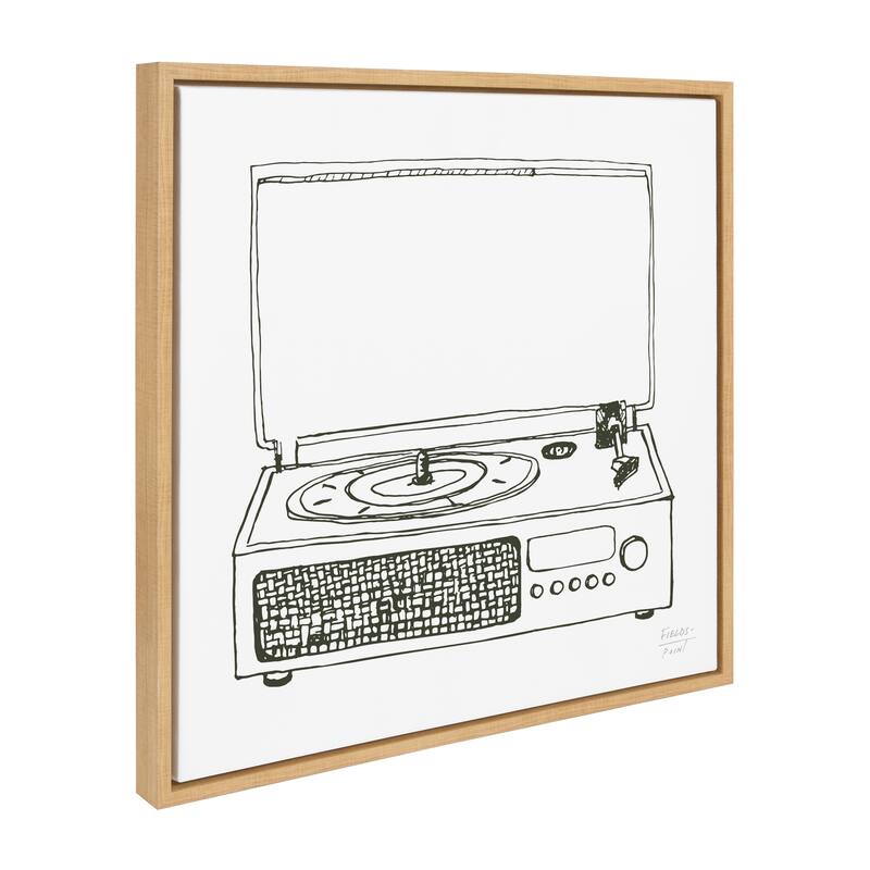 Kate and Laurel Sylvie Record Player Framed Canvas by Statement Goods - 22x22 - Plastic - Natural