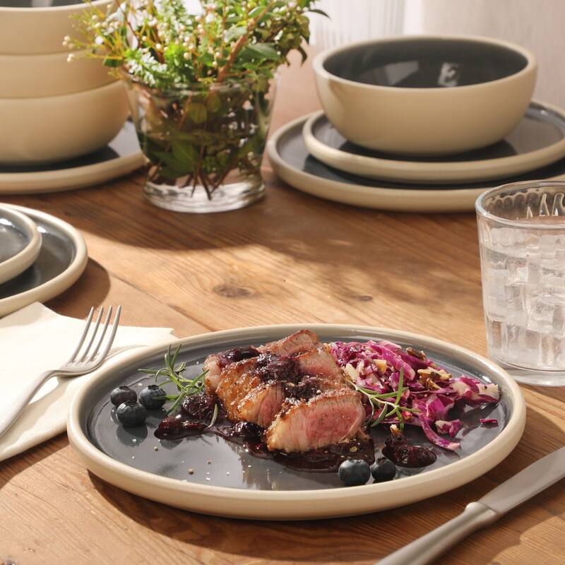 Gibson Elite - Made in Portugal - Port Gaia 12 Piece (Service for 4) Reactive Glaze Dishes Stoneware Ceramic Dinnerware Set