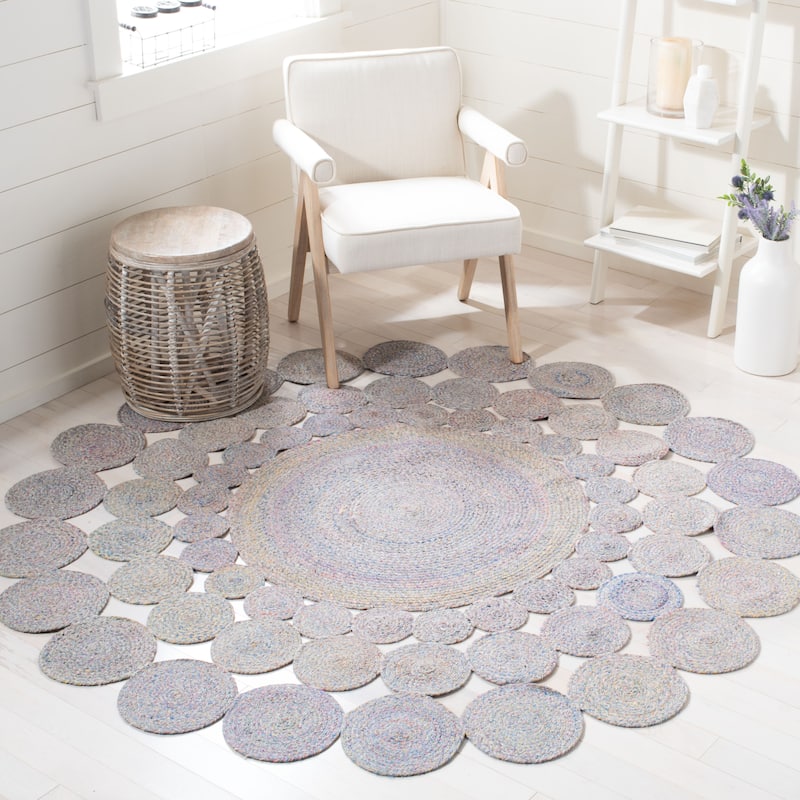 SAFAVIEH Handmade Cape Cod Irmhild Farmhouse Polyester Rug - 3' Round - Blue/Yellow