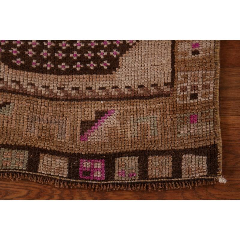 Hand Knotted Oriental 100% Wool Carpet Transitional Tribal Brown Anatolian Area Rug - 3' 0'' X 1' 10''