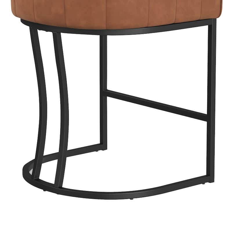 LUE BONA Modern 26.in Low Back Barstool Counter Height Stool Upholstered/PU Leather Barrel Bar Stools with Metal Frame