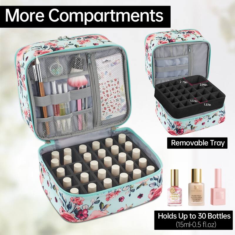 Double-Layer Nail Polish Organizer Bag, Holds 27 Bottles, Nail Tools & Dryer Storage Case with Adjustable Dividers