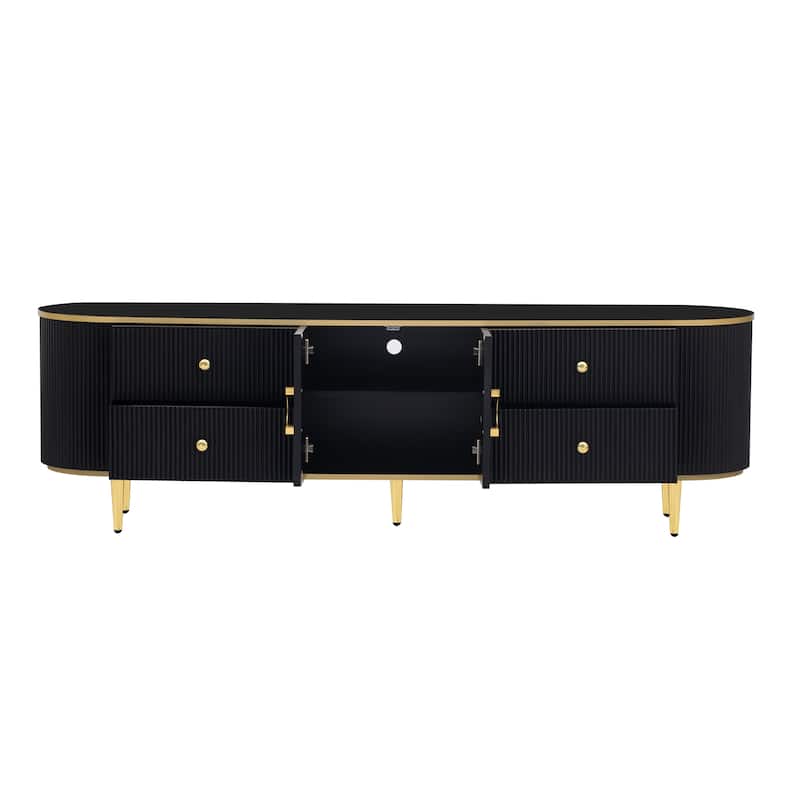 Modern TV Stand for TVs up to 80 Inches, Entertainment Center with 4 Drawers and 1 Cabinet, Wood TV Console Table