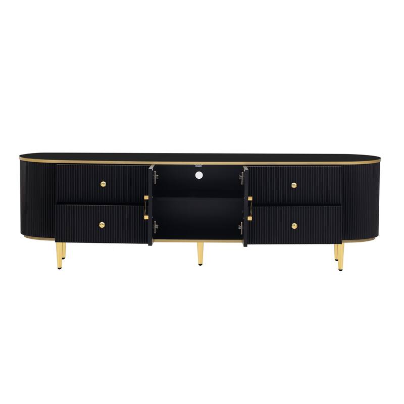 Roomfitters Modern TV Stand for up to 80 Inch TV, Media Console with Drawers, Cabinet and Metal Legs, Black