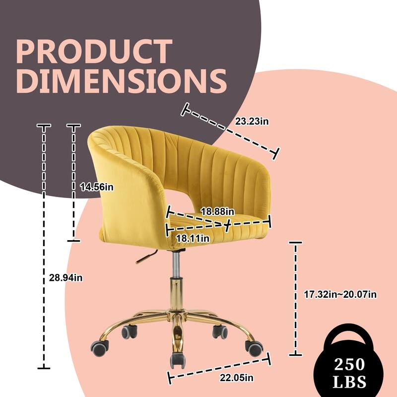 HOMEFUN Velvet Upholstered Swivel Adjustable Height Home Office Chair With Wheels