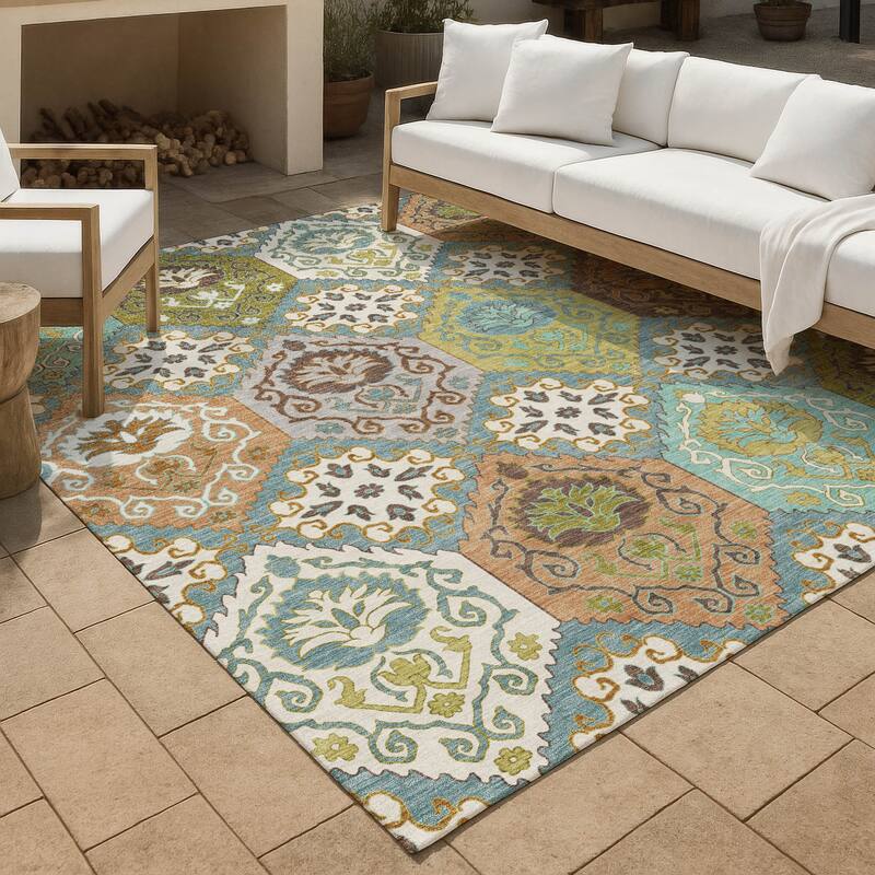 Machine Washable Indoor/ Outdoor Global Bayfield Chantille Rug - Teal - 10' x 14'