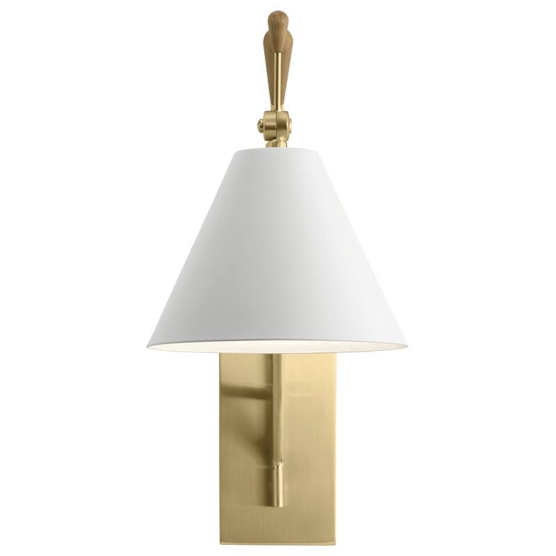 Kichler Finnick 20 Inch 1 Light Wall Sconce with a White shade in Champagne Gold and Natural Maple
