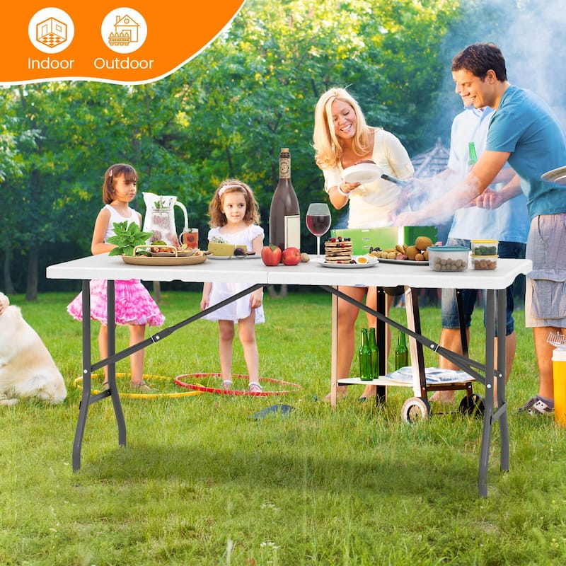 Costway 5 ft Folding Picnic Table Outdoor Dining Table with Rattan - See Details