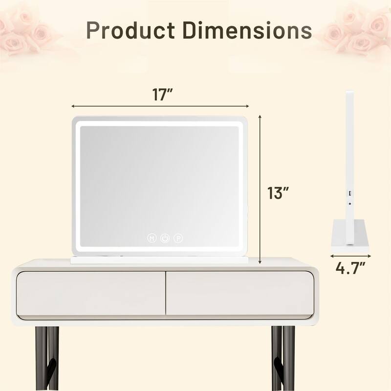 Vanity Mirror with Lights, Led Makeup Mirror, Lighted Makeup Mirror with Dimmable Lights, Smart Touch ,USB Charging Port